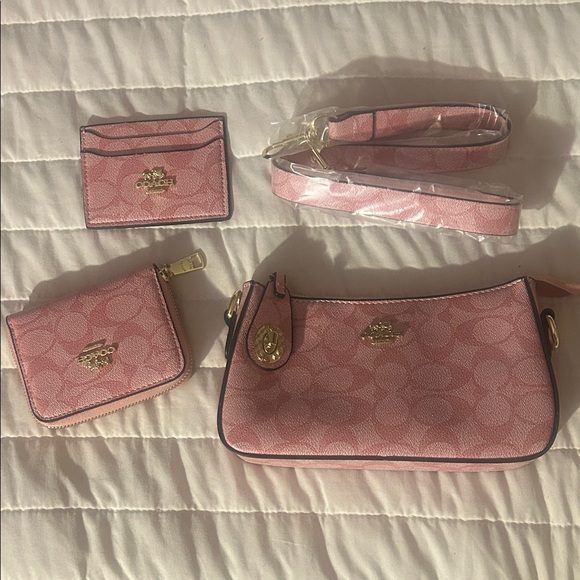 Coach Handbags - Coach Pink Signature Pattern Bag Set